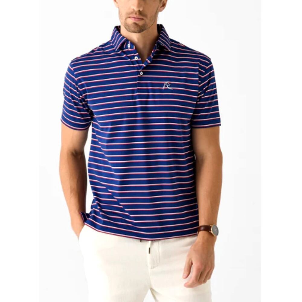 Rhoback Blue Classic Red The Old Glory Stripe Performance Polo Shirt Size XL